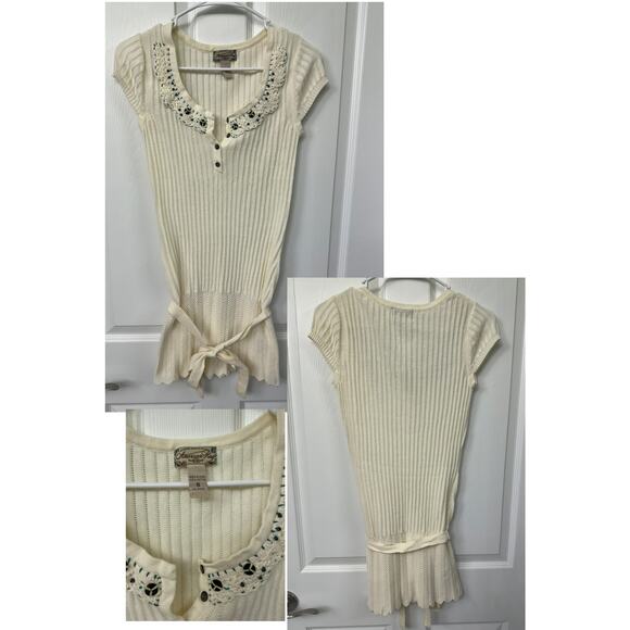 American Rag new small ivory sleeveless tunic sweater with belt boho beaded - Picture 4 of 4
